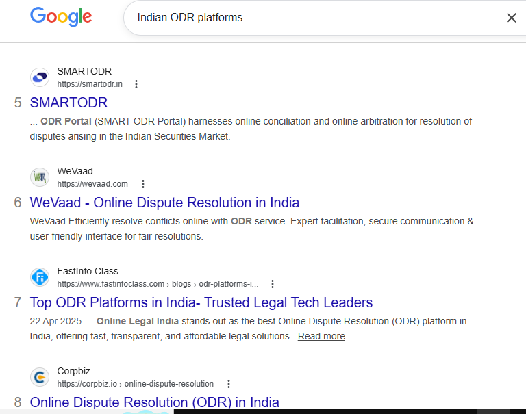 WeVaad ranks 6 on Google for the keyword Indian ODR Platforms